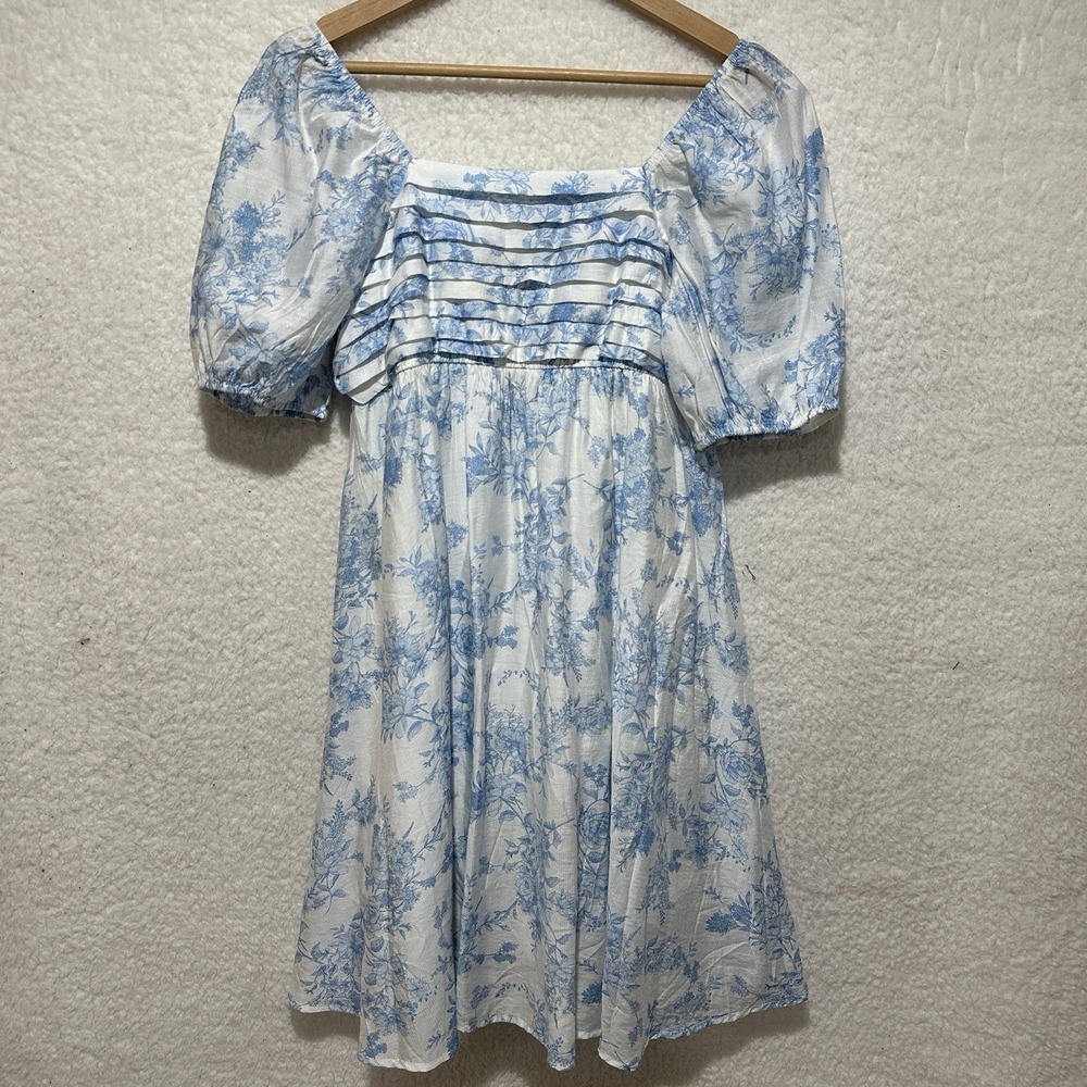 Sweet Wanderer Maternity Blue floral Print Puff Sleeves ‎ Midi-length Dress Sz S